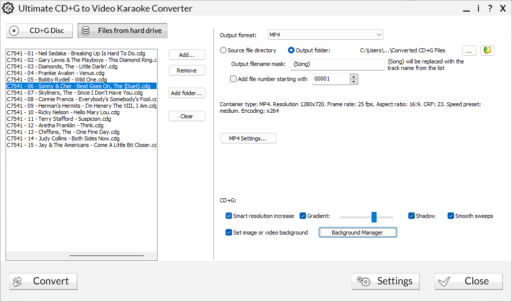 Ultimate CD+G to Video Karaoke Converter Screen